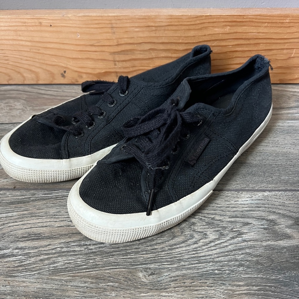 Superga Black Canvas Slip-On Sneakers